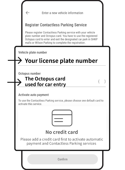 Fill the required information for contactless registeration